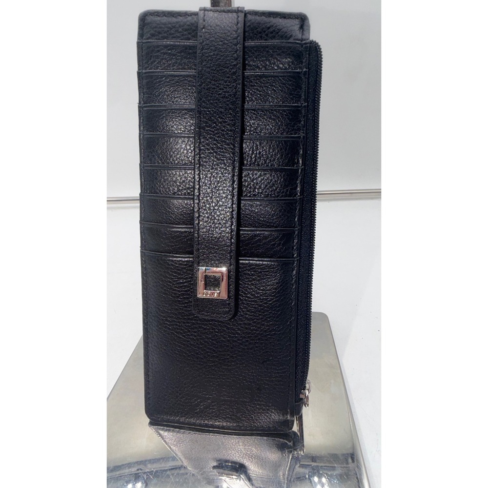 Lodis Black Pebbled Leather RFID Slim Card Case Wallet with Zipper Pocket